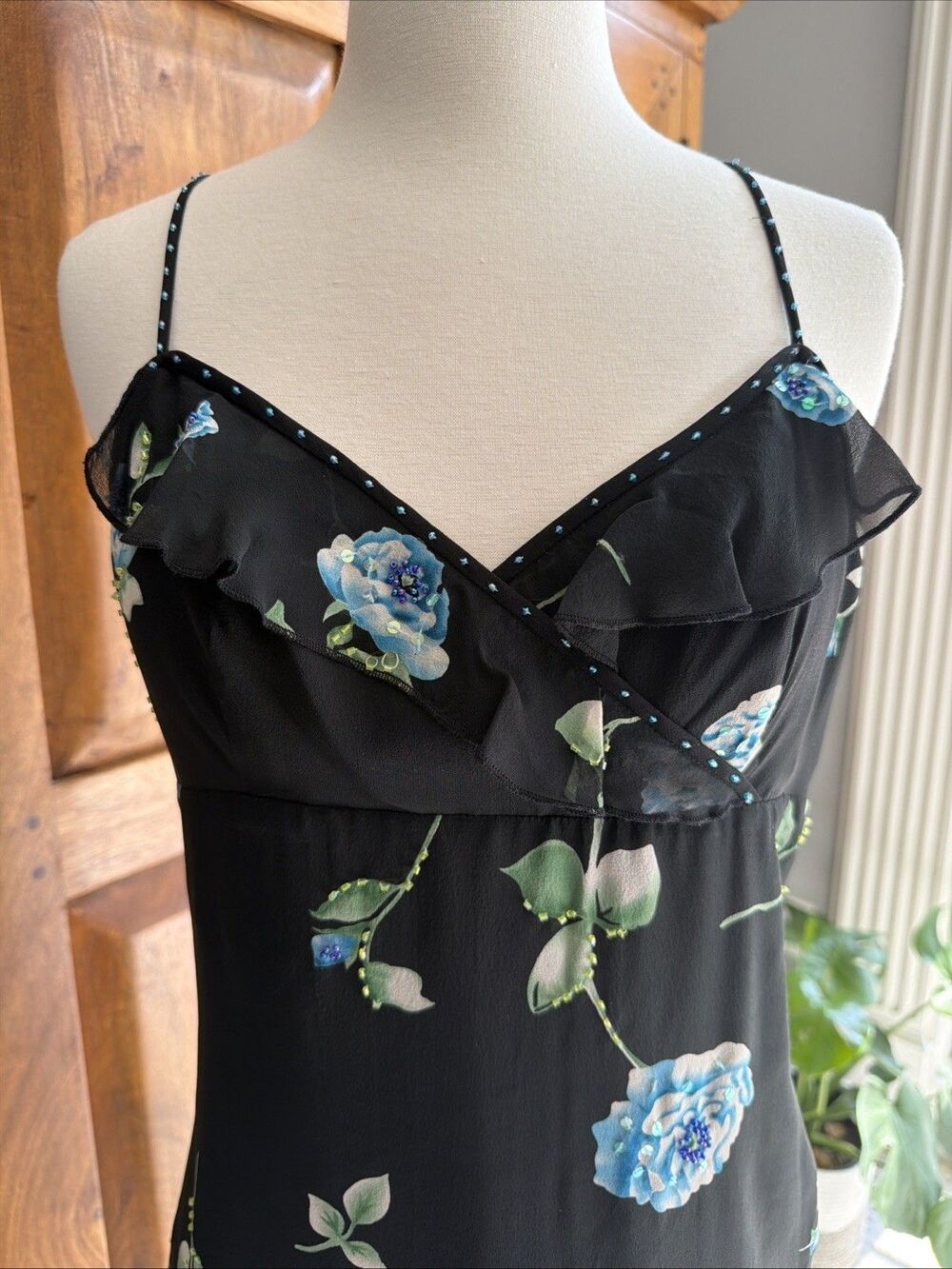Vintage 1990s Adrianna Papell Evening Silk Black Silk Dress Size 8 - Picture 2 of 6